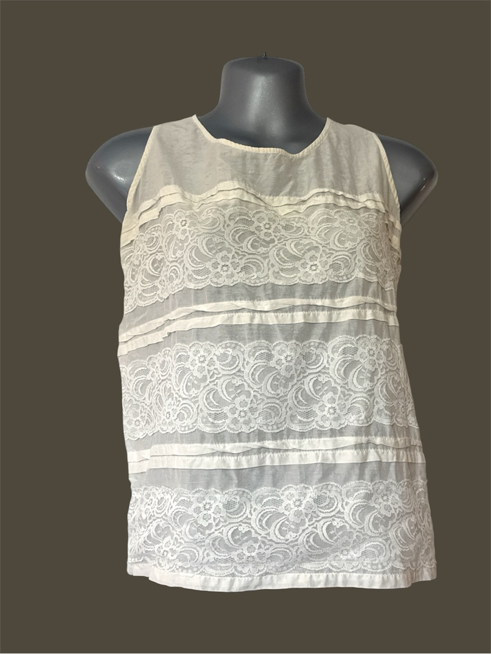LOFT Silk Blend Lacey Cream Sleeveless Top